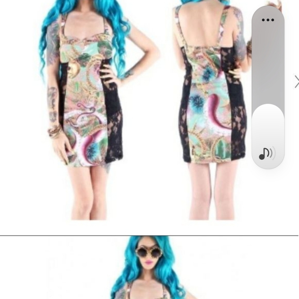 Iron Fist Colorful Patterned Dress with Black Lace